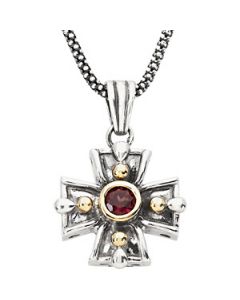 Genuine Rhodolite Garnet Cross W/Chain Sterling Silver & 14K Yellow Gold 23.36X16.30 Genuine Rhodolite Garnet Cross W/Chain