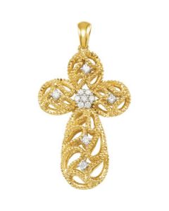 Diamond Cross Pendant W/Yellow Gold Plating Sterling Silver  1/6 Ct Tw Dia Cross Pend
