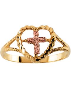 14Ky/Rose Cross/Heart Ring 14K Yellow Gold Size 07.00