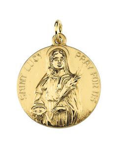 St. Lucy Medal W/ 18 Inch Chain Sterling Silver  18.00 Mm St. Lucy Medal