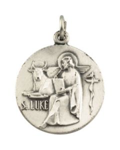 St. Luke Medal W/ 18 Inch Chain Sterling Silver  18.00 Mm St. Luke Medal