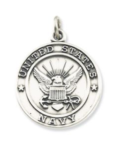 St. Michael Us Navy Medal With 24.00 Inch Chain Sterling Silver  18.00 Mm St. Michael Us Navy Medal With 24.00 Inch Chain