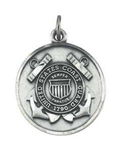 St. Michael Us Coast Guard Medal With 24.00 Inch Chain Sterling Silver  18.00 Mm;P;St. Michael Us Coast Guard Medal With 24.00 Inch Chain