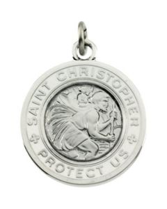 White Enamel St. Christopher Medal With 18.00 Inch Chain Sterling Silver  19.00 Mm;P;White Enamel St. Christopher Medal With 18.00 Inch Chain