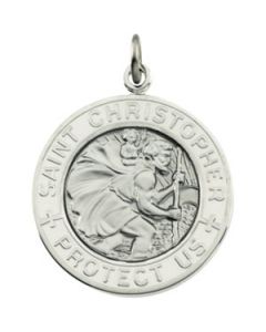 White Enamel St. Christopher Medal With 24.00 Inch Chain Sterling Silver  24.50 Mm;P;White Enamel St. Christopher Medal With 24.00 Inch Chain