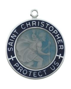 Dark Blue Enamel St. Christopher Medal With 24.00 Inch Chain Sterling Silver  24.50 Mm;P;Dark Blue Enamel St. Christopher Medal With 24.00 Inch Chain