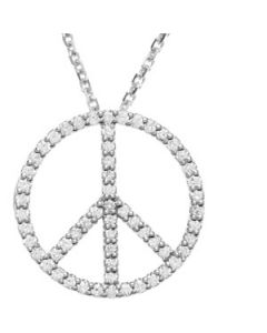 Tiny Peace Sign Necklace Platinum  1/3 Ct Tw