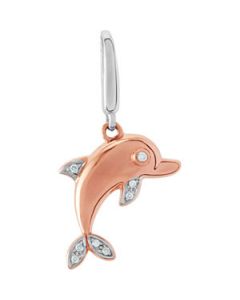 Youth Dolphin Charm With Diamonds And Packaging 14K Rose/White Gold 14.00X13.00 Mm Youth Dolphin Charm W/Diamonds & Packaging