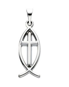 Fish W/Cross Pendant 10K Yellow Gold 17.00X08.00 Mm