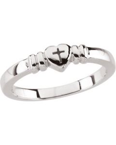 Heart W/Cross Ring 14K White Gold Size 08.00