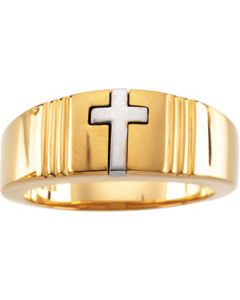 Two Tone Cross Band 14K Yellow/White Gold Band