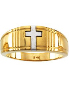 Two Tone Cross Duo Band 14K Yellow/White Gold Gents