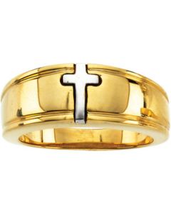 Two Tone Cross Band 14K Yellow/White Gold Band