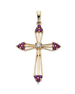 Cross Pendant W/Diamond And Ruby 14K Yellow Gold 28.00X20.00 Mm
