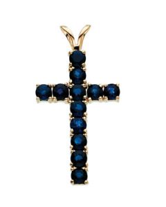 Cross Pendant W/Sapphire 14K Yellow Gold 24.00X15.00 Mm