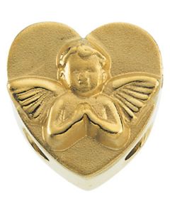 Heart Shaped Bracelet Slide W/Angel 14K Yellow Gold 11.75X12.00 Mm
