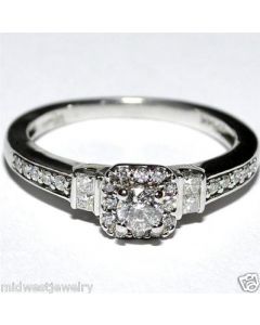 Real Diamond Engagement Ring .45ct 14K White Gold Halo round Princess cut estate
