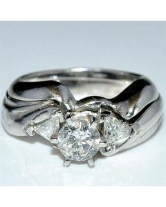 Real Diamond Wedding Set White Gold Solitaire Cntr Trillion Cut Side .8ct Estate