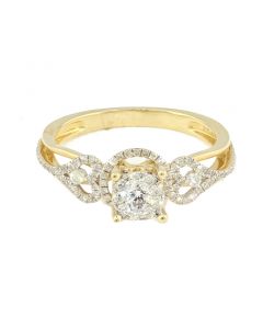 14K Yellow Gold Diamond Engagement Ring 0.45ctw Halo with Hearts on Sides 8mm Wide (i2/i3, I/j)