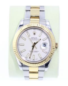 Pre-Owned Rolex SS/18kyg Datejust II 41mm White dial & fluted bezel Model 116333 With Inner & Outer Box & Papers