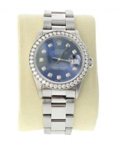 Pre-owned Rolex 36mm Oyster DateJust 16200 Blue Diamond Dial with Diamond Bezel