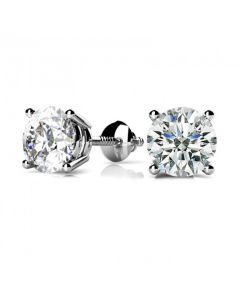 Diamond Earrings 1.00ctw 14k White Gold Diamond Studs Screw Back 4-Prong Basket Setting