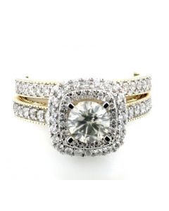 DIAMOND WEDDING RING SET 14K GOLD 1.76CT DOUBLE HALO 1CT SOLITAIRE