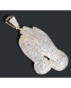 PRAYING HANDS PENDANT WITH DIAMOND 10K SOLID GOLD 1.1CT MENS REAL DIAMOND CHARM