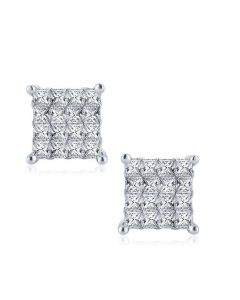 1ctw Diamond Earrings Princess Cut 10K White Gold 9mm Wide Invisible Set