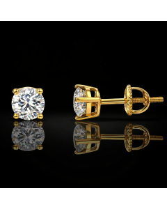 10k Yellow Gold Solitaire Diamond Earrings available in 0.25 carat, 0.5 carat, 0.75 carat, 1 carat total CVD lab grown VVS Diamonds 