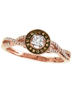 Cognac Diamond Engagement Ring Rose gold 0.25ct woven side round solitaire halo
