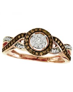 Rose gold Diamond Engagement ring cognac halo .25ct woven sides