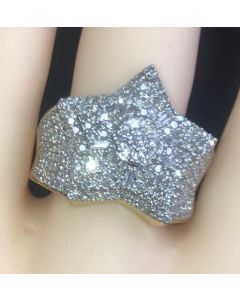14K Gold Star Ring 5 Point Star 1.55ctw Baguette and Round Diamonds