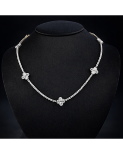 1.5 Carat Natural Diamonds 10k Yellow and White Gold Flower Tennis Necklace 17"