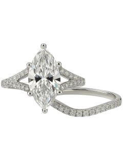 14K White Gold 3.6CTW Marquise Lab Grown Split Shank Ring Set VS1 D 3 CT IGI