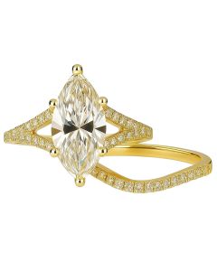 14K Yellow Gold 3.6CTW Marquise Lab Grown Split Shank Ring Set VS1 D 3 CT IGI