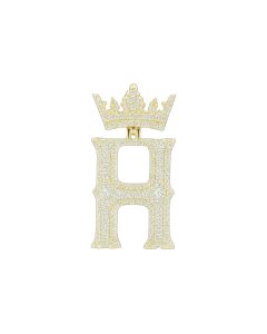 10K Yellow Gold “H” Initial Pendant with Crown | 0.74CTW Natural Diamonds | Round Brilliant Cut