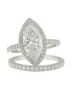 14K White Gold - 2.80ct Total - 2.08ct D VS1 Marquise Lab Grown Center (IGI Certified)
