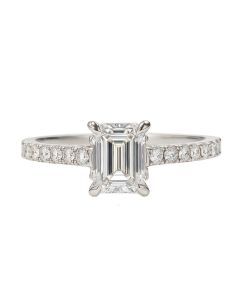 14K White Gold Emerald Cut Lab Diamond Engagement Ring – 1.01ct D/VVS, Hidden Halo