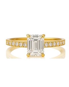 14K Yellow Gold Emerald Cut Lab Diamond Engagement Ring – 1.01ct D/VVS, Hidden Halo