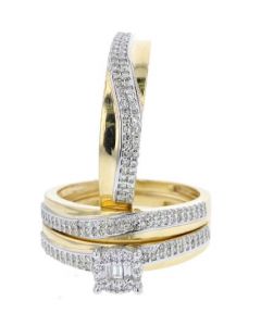 10kt Gold His and Hers Trio Wedding Ring Set 1.00ct  