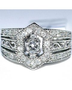 Vintage Wedding ring .85ct Diamond Band White gold 13.5mm Big Ornate Right hand