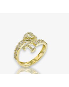14k Gold 4/5 carat Natural Diamonds Initial with Heart Love Rings A-Z in Yellow, White, and Rose Gold-T Yellow Gold 