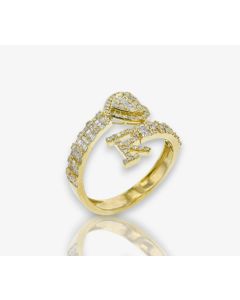 14k Gold 4/5 carat Natural Diamonds Initial with Heart Love Rings A-Z in Yellow, White, and Rose Gold-R Yellow Gold 