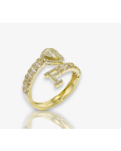 14k Gold 4/5 carat Natural Diamonds Initial with Heart Love Rings A-Z in Yellow, White, and Rose Gold-P Yellow Gold 