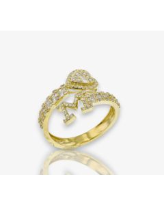 14k Gold 4/5 carat Natural Diamonds Initial with Heart Love Rings A-Z in Yellow, White, and Rose Gold-M Yellow Gold 