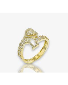 14k Gold 4/5 carat Natural Diamonds Initial with Heart Love Rings A-Z in Yellow, White, and Rose Gold-L Yellow Gold 