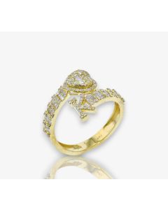 14k Gold 4/5 carat Natural Diamonds Initial with Heart Love Rings A-Z in Yellow, White, and Rose Gold-K Yellow Gold 