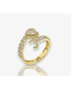 14k Gold 4/5 carat Natural Diamonds Initial with Heart Love Rings A-Z in Yellow, White, and Rose Gold-J Yellow Gold 