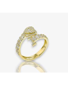 14k Gold 4/5 carat Natural Diamonds Initial with Heart Love Rings A-Z in Yellow, White, and Rose Gold-I Yellow Gold 